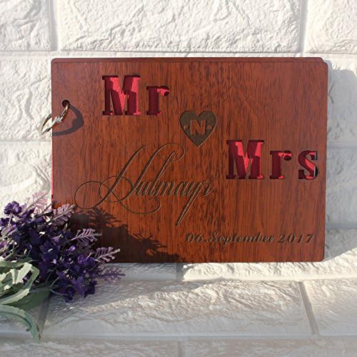 Engraved Mr and Mrs Wooden Wedding Guest Book Personalised Vintage Wedding Scrapbook Albums Keepsake DIY Wedding Photo Albums Wedding Gifts