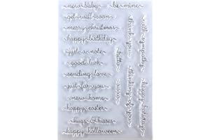 Kwan Crafts - Timbri trasparenti con scritta "Happy Birthday Get Well Soon Happy Halloween Thank You Happy Holiday", per decorare biglietti e scrapbooking fai da te