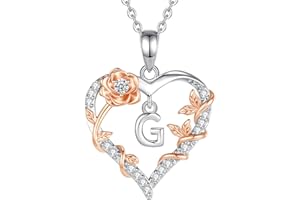 EUDORA Harmony Ball Rose Heart Initial I Necklace for Wome, Alphabet Letter Necklaces Copper Rhodium Plated A-Z Letter Pendant with Cubic Zirconia, Initials Jewelry Gifts for Women Wife, 18"