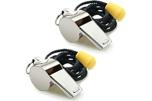 Hipat Fischietto, Confezione Da 2 Fischietti Sportivi In Acciaio Inox Con Cordino, Fischietti Dal Suono Forte E Chiaro Ottimi Per Allenatori, Arbitri E Ufficiali Di Gara