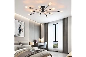 ‎JIINOO JIINOO Halb Bündige Kronleuchter Deckenleuchte, 10-Licht E27 Moderne Schwarz Kronleuchter Deckenlampe Industrielle Deckenleuchte Pendelleuchte für Küche Esszimmer Wohnzimmer Schlafzimmer