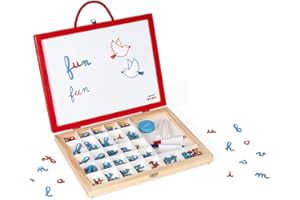 Janod, Essentiel, Mallette de Lettres Cursives 4 en 1 en Bois, Jeu Pédagogique, Apprentissage des Lettres et de la Lecture, 110 Accessoires Inclus, Peinture à l'Eau, Dès 3 ans, J05073, Multicolore
