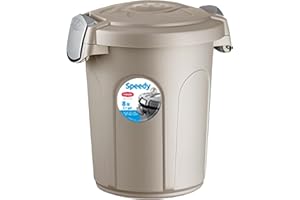 HOMECENTRE Home Centre Indoor Outdoor Clip On Locking Lid Beige 8 Litre Plastic Waterproof Waste Bin Garden Garage Office Kitchen Home Suitable Dustbin Sturdy Heavy Duty Rubbish Recycle Sortation