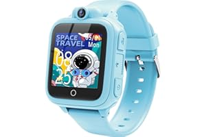 Awatty Kids Smart Watch for Boys Girls, Boy's Fashion Smartwatches for 5-12 Year Olds Children, Birthday Gift Toy for Kids, Blue Digital Watch with 14 Puzzle Games and 90° Rotating Camera