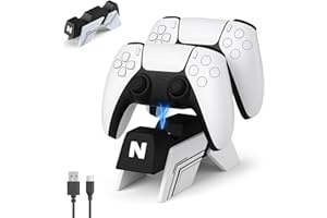 NiTHO Chargeur Manette PS5, Station de Charge Compatible avec Manettes PS5 & Edge, Double Chargeur Rapide pour Manettes - Blanc