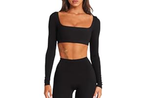 TZLDN Gym Tops for Women Long Sleeve Crop Tops Running Sports Top Square Neck Yoga Workout Activewear Gym Clothes