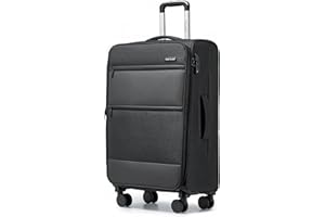 British Traveller Valise Grande Taille Souple Valises Soute 98 Liters, Valise Souple Extensible Valise de Voyage à 4 roulettes et Serrure TSA, 80x48.5x31 cm (Noir)
