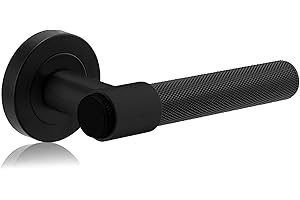 XFORT Onyx Collection, Lever On Rose Knurled Door Handles, Matt Black for Internal Wooden Doors