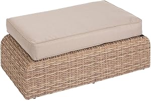 Hespéride - Pouf de Jardin Mooréa Savana - Anti-Rouille - Résine Tressée - Polyester - Coussins Déhoussables - Pieds Ajustables - Mobilier Extérieur