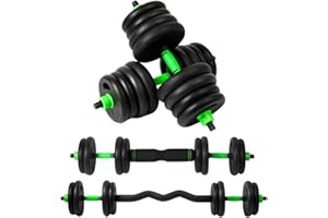 EIGFOH Pesas y Mancuernas Ajustables 10/15/20/30/40 KG Juego de Pesas 3en1 con Barra Recta y Curva, Mangos Antideslizantes, Kit Mancuernas para Gimnasio en Casa