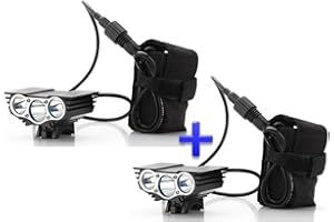 Theoutlettablet® Pack 2 Focos Luz delantera - Foco frontal para Bici 6000 lúmenes Linterna LÁMPARA TORCH frontal 3x CREE XM-L U2 LED de bicicleta /bici lámpara Luz LED frontal para manillar de bicicletas (3 focos, 6000 Lumens) con batería y cargador COLOR NEGRO