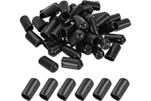 PATIKIL Tapas de Extremo de Vinilo de Goma de 10 mm, Paquete de 50 Tapas Flexibles para Tornillos y Pernos Redondos para Proteger Roscas de Tubos Metálicos, Varillas y Pernos, Color Negro