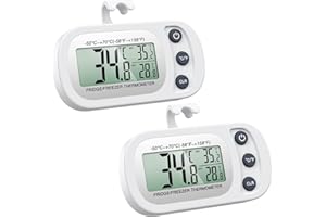ORIA Kühlschrank Thermometer, 2 Stk. Digitale Gefrierschrank Thermometer, Küchenthermometer Refrigerator Thermometer, Haken & Magnetisch, Max/Min Funktion, für Hause, Bars, Cafés - 2er Pack