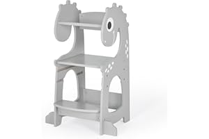 KIDOZ ONLINE KIDS SHOP Kidoz Learning Tower, Nursery Step Stool Kitchen Helper, Adjustable Steps for Kids from 18 months to 5 Years (Dino (Grey))
