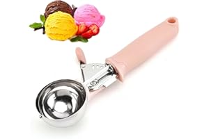 WMLBK Porzionatore per gelato con espulsore, cucchiaio per gelato, impasto, melone, lavabile in lavastoviglie, in acciaio inox per frutta e melone, cucchiaio per gelato (rosa)