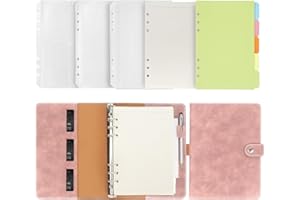 Classycoo Planer budżetu A5, segregator A5, 6 otworów, segregator ze skóry PU, z 80 pustymi kieszeniami, segregator A5, różowy