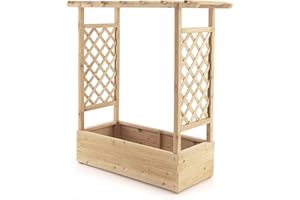 TANGZON Raised Garden Bed with Arch Trellis, Freestanding Ground Garden Planter Box, Outdoor Vertical Trough Planter Container for Vine Climbing Plant Flower Herb (Natural, 110 x 44 x 113cm)