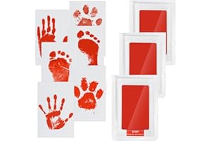 WHEELIO Baby Hand and Footprint Kit, Inkless Hand and Footprint kit with 3 Ink Pads and 6 Imprint Cards, Paw Print Kits for Dogs, Cat - Red
