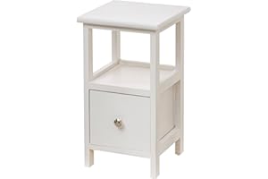 Baroni Home Comodino, Mobiletto da Soggiorno, Salotto, Camera da Letto, Cameretta, Bagno, Mobiletto Multiuso, Colore Bianco 1 Cassetto e 1 Ripiano Misure 25X25X44 cm