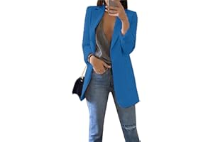 OMZIN Femmes Élégant À Manches Longues Blazer Blazer Couleur Unie Slim Fit Revers Bureau d'affaires Veste Manteau Court Costumes Boléro avec Poche XS-4XL