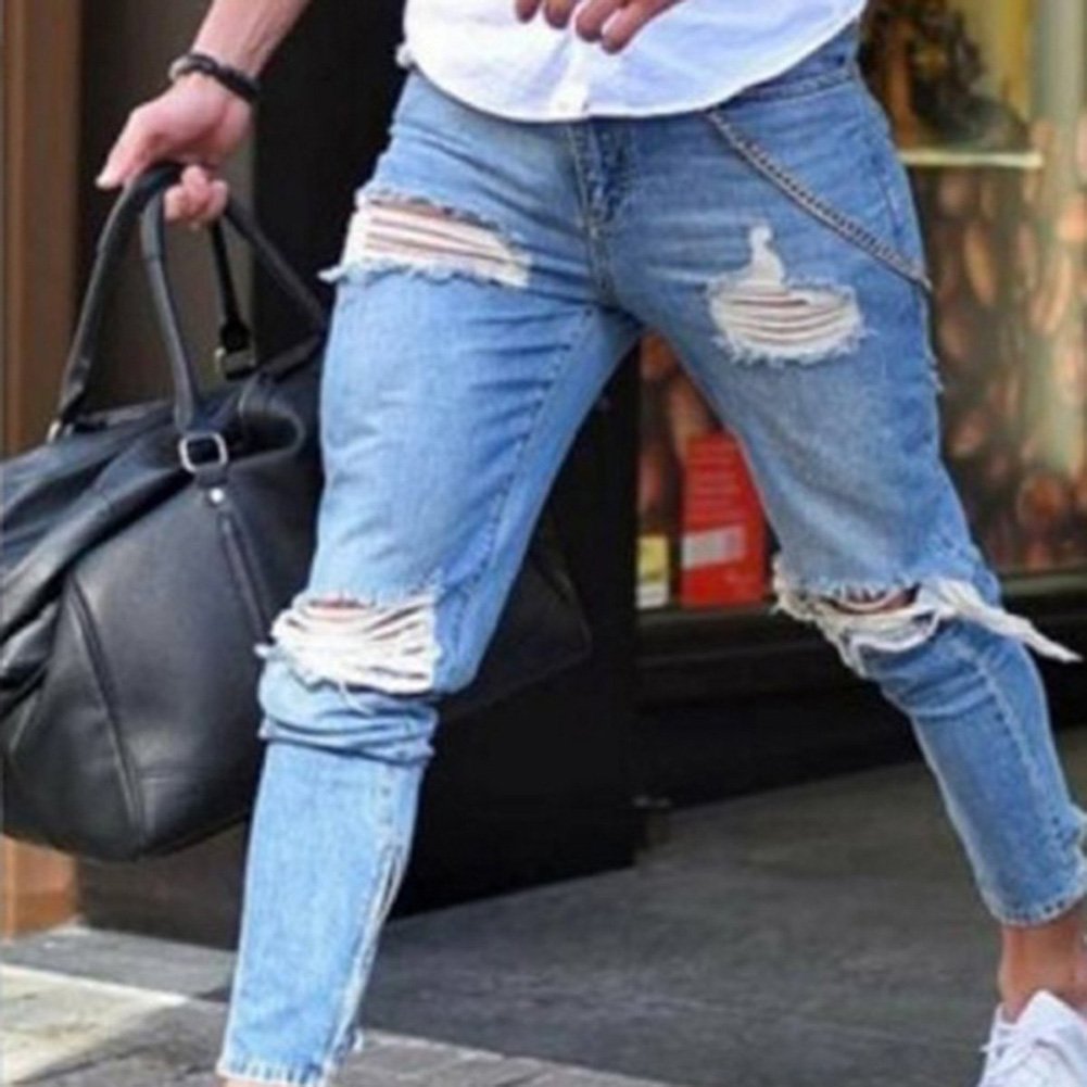 Pantaloni Strappato Per Uomo Moda Skinny Denim Pantaloni A Vita Media Slim Fit Stretch Straight Casual Jeans Pantaloni Con Tasche S 4xl