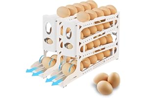 SIRUITON 4-poziomowy pojemnik na jajka do lodówki, 2 szt., 2024 nowy, automatyczny uchwyt na jajka, oszczędność miejsca, kosz na jajka o dużej pojemności, bezpieczne przechowywanie 30 jajek do