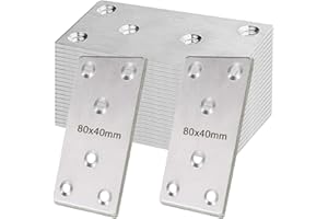 HZSOOCH 20PCS Flat Jointing Plate 80x40mm Straight Mending Plates Flat Plate Bracket Connecting Mending Plates Stainless Steel Support Flat Bracket for Repairing and Fixing Furniture (Silver)