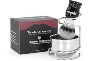 TONHAWNESS Shaving Brush Kit for Men, 3 in 1 Shaving Brush Set Includes Nylon Bristles Shaving Brush, 3 Layers Stainless Steel Shaving Bowl and Integrated molding Shaving Stand for Men’s Shave Gift (Black-B)