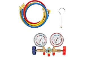Vislone Ensemble de manomètre pour collecteur de fluide frigorigène avec tuyau et crochet pour R12 R22 R404A R134A