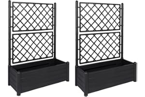 KREHER Lot de 2 treillis XL avec jardinière - Aspect bois moderne - En plastique robuste - Anthracite/gris - Dimensions : 100 x 43 x 142 cm - Pour jardin, terrasse et balcon