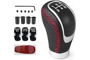 Juttzzei Schaltknauf 5 Gang, Universal Schaltknäufe, Premium-Leder Schalthebel Auto, Manueller Schaltknauf mit 4 Adaptern 8mm 10mm 11mm 12mm für Manueller Autos mit 5 Gang Schaltgetriebe - Rot