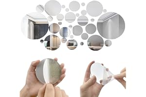 SHUIYUE 32 PièCes Miroirs Ronds Autocollants, Miroir Stickers Muraux, Rond Miroir Mural 3d DéCoratif Amovible DéCor Art Cercle Auto AdhéSif Diy Miroir Autocollant Mural 2.2/2.5/3.5/5.5/8/15cm (Argent)