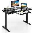 CASART Glass Electric Standing Desk, 120x60cm Height Adjustable Sit Stand Desk with Memory Setting, Drawer & USB Type-C Outlets, Stand up Computer Workstation for Home Office (Black)