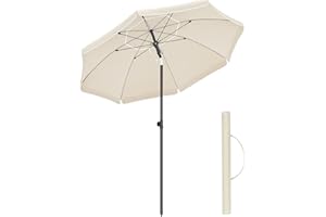 SONGMICS Parasol de 200 cm, Protection Solaire UPF 50+, Inclinable sur 30° dans les 2 sens, Hauteur Réglable, avec Sac de Transport, pour Balcon, Jardin, Terrasse, Plage, sans Base, Beige GPU65WTV1