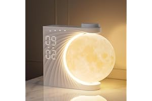 RETEYUNG Moon Lamp Sunrise Alarm Clock, 2 Alarm Clocks, Wake up Light 8 Atmosphere Colours, Natural Sound Bedside Lamp, 3 Levels of Brightness Night Light Gifts for Women Girls Boys, Home Decoration.