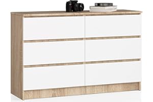 AKORD | Cassettiera K-120 con 6 (2x3) Cassetti | Moderna Mobiletto per Soggiorno Sala da Pranzo Camera da Letto Corridoio Bagno | Armadio Cameretta | 120x77x40 cm | 43kg | Rovere Sonoma/Bianco