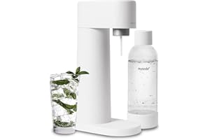 MYSODA Woody Sparkling Water Maker - Silent Carbonated Water Machine Made of Renewable Wood Composite and 1L Water Bottle - Without CO2 Cylinder - Seltzer Maker Machine - Colour White