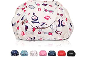 VAVABOX Sac de Maquillage Paresseux avec Cordon de Serrage Portable Grand Sac de Voyage cosmétique Pochette de Voyage Organisateur de Rangement de Maquillage pour Femme Fille (Rouge à lèvres)