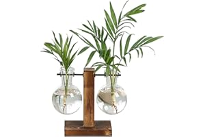 GMWD Hydroponiczny wazon wiszący, szklany wazon na kwiaty, wazon hydroponiczny, dekoracyjny drewniany uchwyt z hydroponiką, szklany wazon wiszący, wazon stołowy do roślin hydroponicznych, domu, biura, ogrodu, jako dekoracja weselna