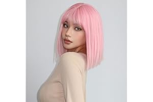 ‎TESTAR testar Rosa Perücke Mit Pony Kurze Rosa Bob Perücken Für Frauen14 Zoll Lange Rosa Haarperücke Gerade Bob Perücken Synthetische Tägliche Verwendung Bunte Cosplay Perücke Für Mädchen