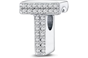 LaMenars A-Z Letter Charms925 Sterling Silver Beads for Pandora Bracelets with 5A Cubic Zirconia, Birthday Jewelry Gifts Women Girls