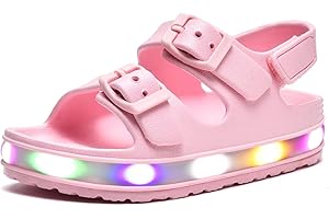 GULAKY Kinder Sandalen Mädchen Light up Badelatschen Wasserschuhe Hausschuhe Junge Kindergarten LED-Streifen Schlappen Verstellbare Schnalle Rutschfeste Klettverschluss Sandaletten Sommer