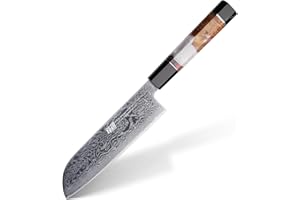 FINDKING Couteau Santoku Japonais 7 Pouces, Lame en Acier Damas, Couteau de Cuisine pour la Cuisine Quotidienne, Un Couteau Incontournable (Série BLACK-ROSE)
