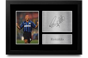 HWC Trading Foto autografata di Ronaldo dell’Inter Milan, formato A4, per fan e tifosi di calcio, con cornice