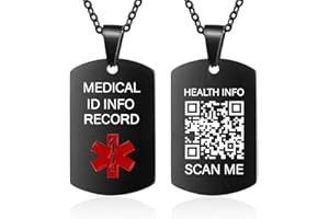 Theluckytag Medizinische Alert Halskette für Männer Frauen,19'' Kette graviert QR Code Medizinische ID Halskette für mehr Raum Benutzerdefinierte Online Notfall medizinische Info