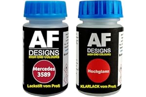 ALEX FLITTNER DESIGNS Lackstift für Mercedes/Daimler Benz 3589 Jupiterrot + Klarlack je 50ml Autolack Basislack Set