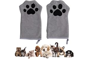 ‎WEDDHUIS WeddHuis 2 Pcs Hundehandtuch Katzen Reinigung Handschuhe Saugfähiges Reinigungstuch Weich & Langlebig Mikrofaser Handtuch Haustiere Hunde Katze Andere Klein Tiere (Grau)