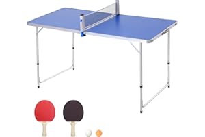 Outsunny Mesa de Ping-Pong Plegable Altura Ajustable en 3 Niveles Multifuncional Mesa de Picnic con Palas y Pelotas de Pin Po