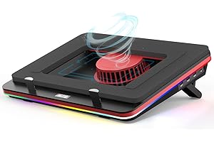 IETS GT500 Stark Turbo-Fan (5000 U/min) RGB-Laptop-Kühlpad mit stufenloser Geschwindigkeit, Dichtungsschaum für schnell abkühlende Gaming-Laptop, 13-17,3 Zoll Kühler mit 3-Port-USB-Hub