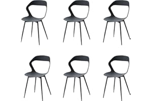 GrandCA HOME Lot de 6 Chaises de Salle à Manger, Chaise Scandinave, Design Creux Sculpté avec Dossier, Pieds en Métal Robuste Noir, Noir